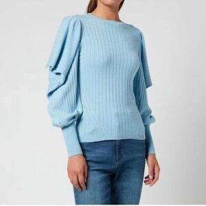 TED BAKER Bubless Extreme Puff Sleeve Knit Cocktail Blue Sweater Jumper Top